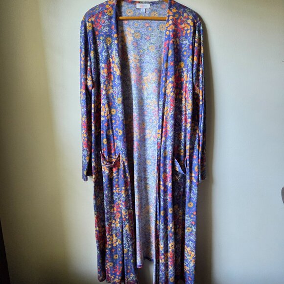 EUC LULAROE FLORAL LONG DUSTER OPEN LINEN BLEND CARDIGAN SIZE XL - Picture 2 of 14